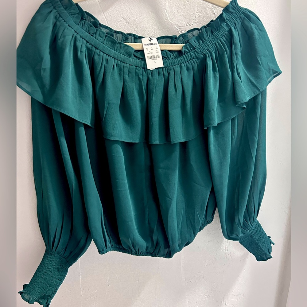 Satin Off The Shoulder Green Top